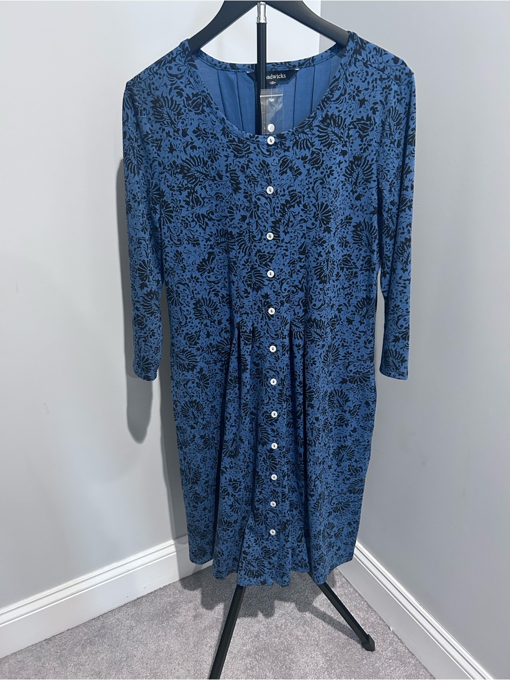 Chadwicks Blue Floral Long-Sleeve Button Front Dress